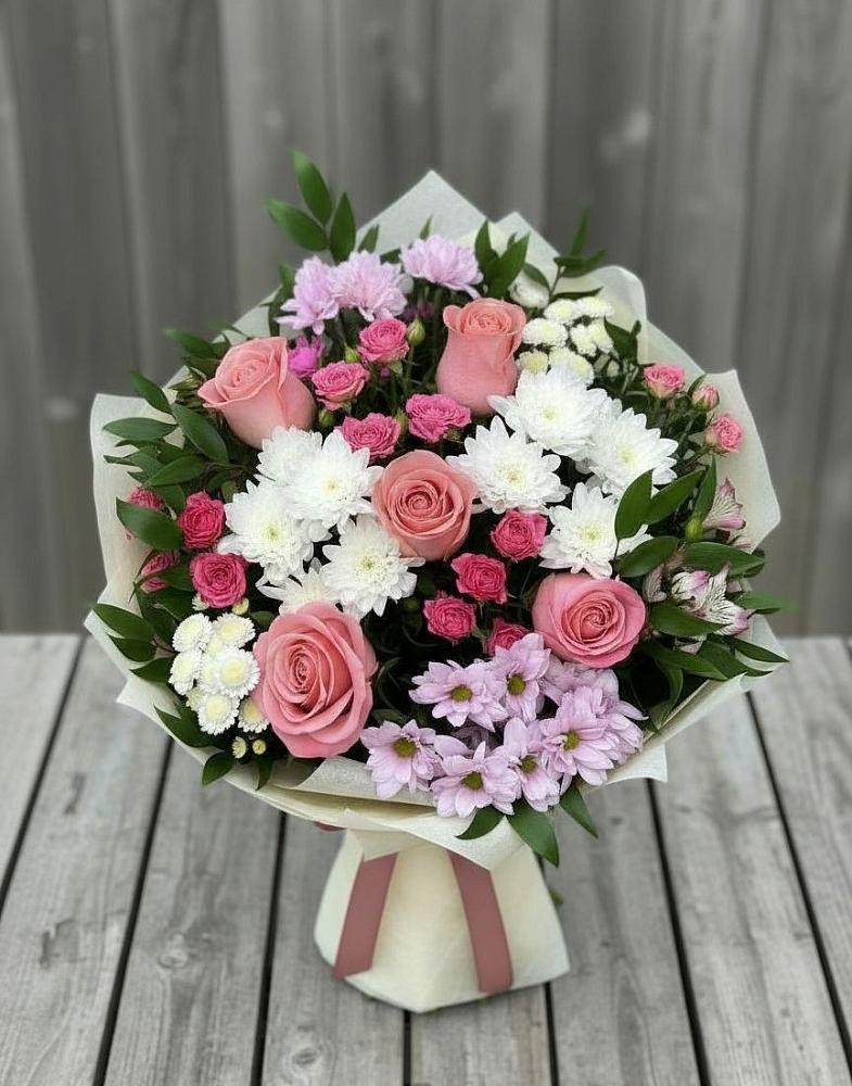 Букет цветов из: Альстромерии, Гвоздики, Розы и Хризантемы в Покровское