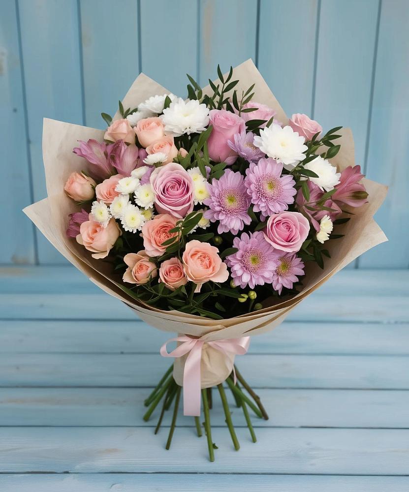 Букет цветов из: Хризантемы, Розы и Альстромерии в Покровское