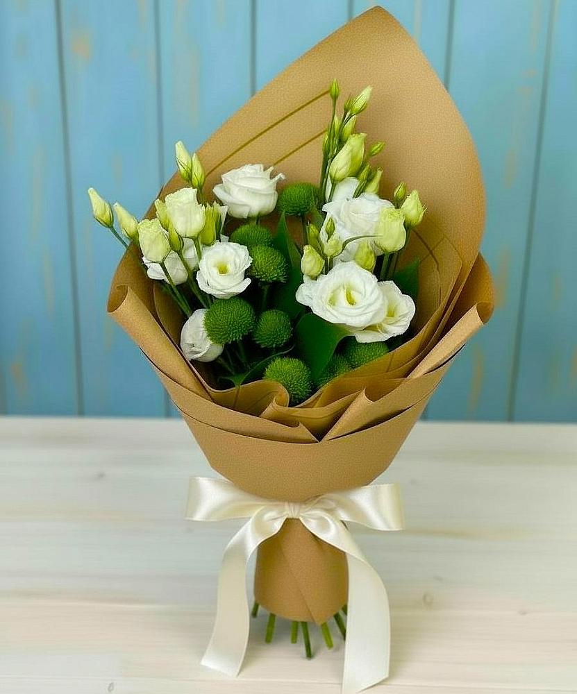 Букет цветов из: Хризантемы и Лизиантусы в Покровское