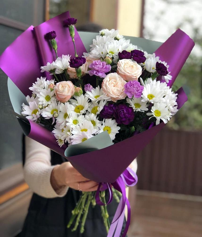 Букет цветов из: Хризантемы, Гвоздики и Розы в Покровское