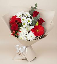 Букет цветов из:  Розы, Хризантемы, Герберы и Лилии в Покровское