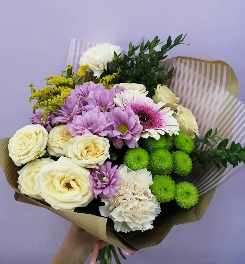 Букет цветов из: Хризантемы, Розы, Гвоздики и Герберы в Покровское